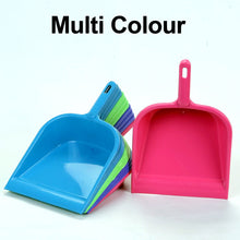 Multi-surface plastic dustpan with handle, lightweight and sturdy.