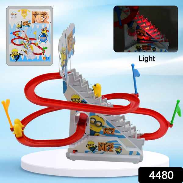 Electric duck toy with climbing stairs and flashing lights