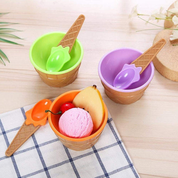 Ice-Cream Waffle Spoon Bowel Cup Set | Premium ice Cream Set | Ice-Cream Bowel with Spoon | 6 units Couple Bowl Set | Color Box