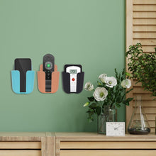 Colorful remote storage organizer case, wall-mounted for convenience.