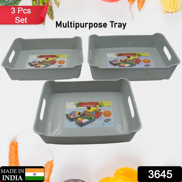 3645 Multipurpose Organising  Storage Plastic Tray  Fruit  Vegetable Multi Purpose Tray Organizer For Kitchen Countertop Cabinet Bathroom Plastic Storage Basket For Store Fruits Vegetables Magazines Cosmetics Stationary Set Of 3