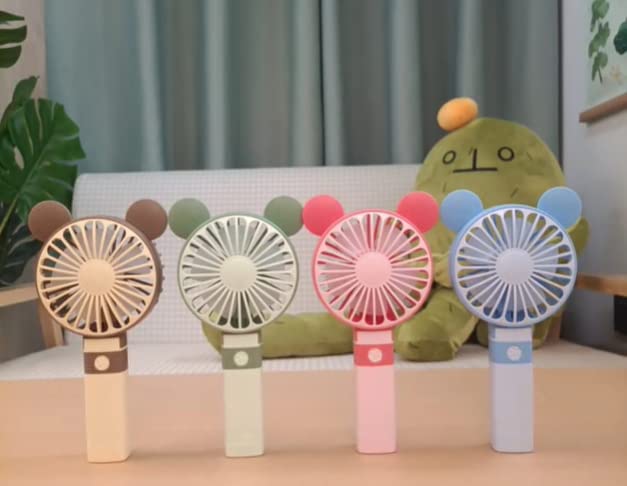 Happy Hues® Mini Portable USB Hand Fan| In-Built Battery-Rechargeable | Desk Fan- Foldable (Color- Blue, Design- Bear Ears)