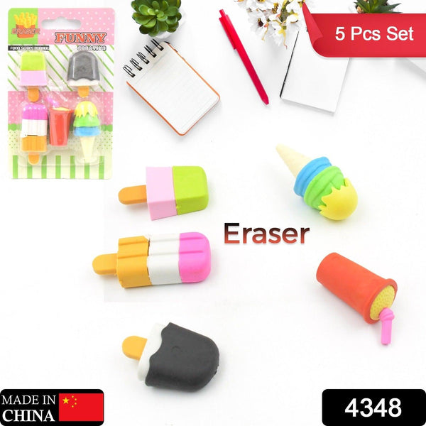 Stationary Kit Fancy  Stylish Colorful Erasers Mini Eraser Creative Cute Novelty Eraser For Children Different Designs Eraser Set For Return Gift Birthday Party School Prize Football  Icecream Set Eraser ( 5 Pc Set)