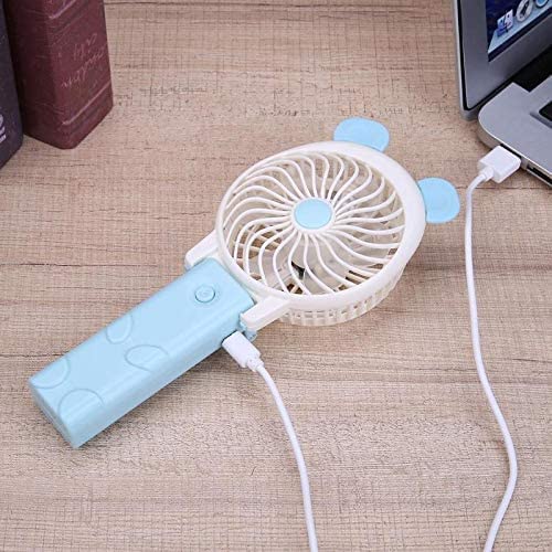 Happy Hues® Mini Portable USB Hand Fan| In-Built Battery-Rechargeable | Desk Fan- Foldable (Color- Blue, Design- Bear Ears)