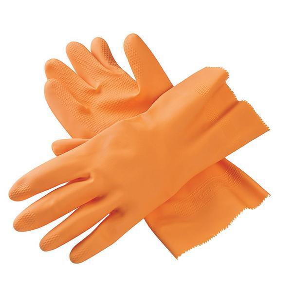 654 - Cut Glove Reusable Rubber Hand Gloves (Orange) - 1 Pc