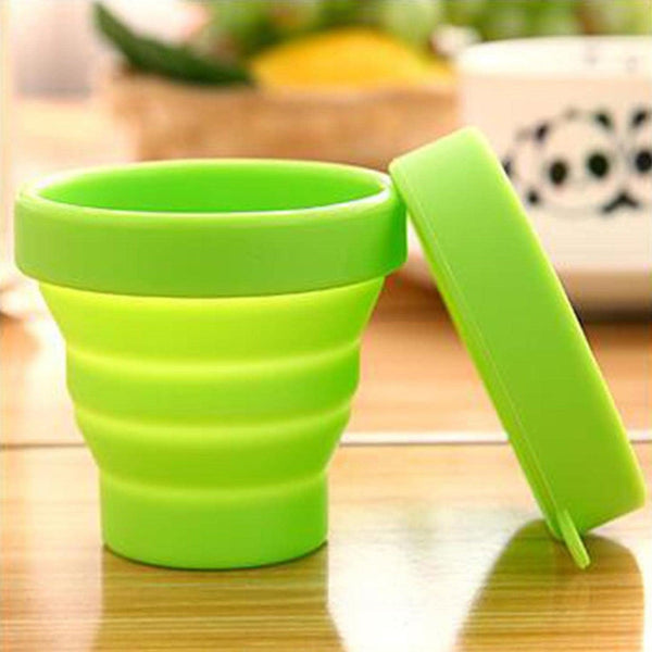 Round Silicone Foldable Glass  Cup Foldable Travel Mug With Lid (1 Pc)