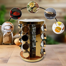 10009 Led Spice Rack Organizer Rotating Spice Rack With Free 16 Seasoning Jars Revolving Tower Organizer Stainless Steel For Kitchen Storage (Golden  16 Pc  Moq - 6 Pc)