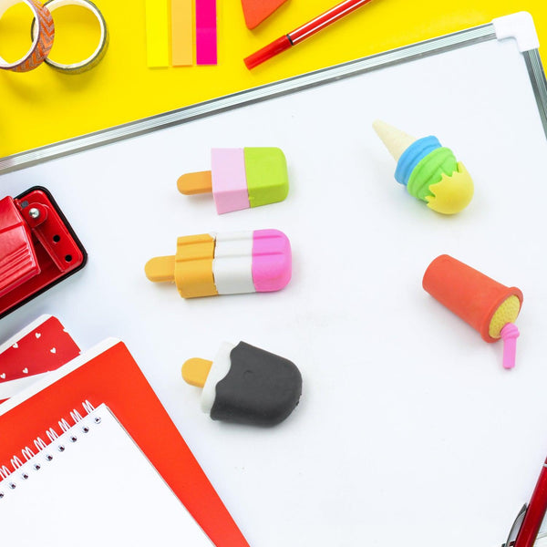 Stationary Kit Fancy  Stylish Colorful Erasers Mini Eraser Creative Cute Novelty Eraser For Children Different Designs Eraser Set For Return Gift Birthday Party School Prize Football  Icecream Set Eraser ( 5 Pc Set)