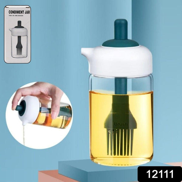 2 In 1 Glass Oil Dispenser Jar  Bottle With Brush (1 Set)