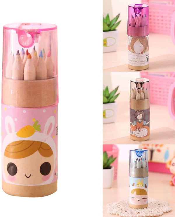 12 Colouring Pencils Kids Set Pencils Sharpener Mini Drawing Colored Pencils With Sharpener Kawaii Manual Pencil Cutter Coloring Pencil Accessory School Supplies For Kid Artists Writing Sketching