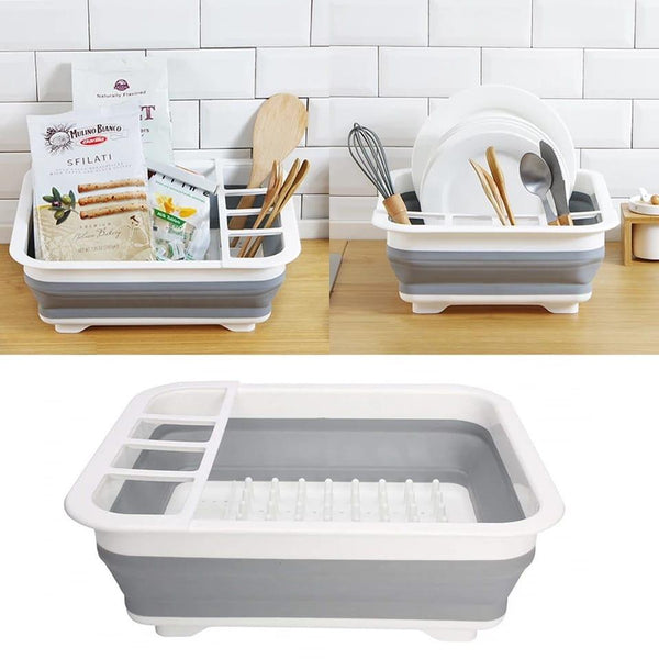 0804 Collapsible Folding Silicone Dish Drying Drainer Rack With Spoon Fork Knife Storage Holder