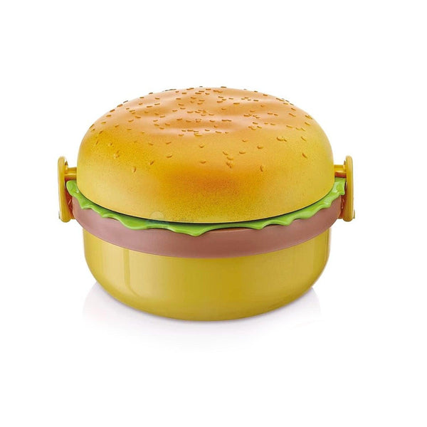 5313 Burger Shape Lunch Box Plastic Lunch Box Food Container Sets Double Layer Lunchbox 1000ml With 2 Spoon Applicable To Kids And Elementary School Students