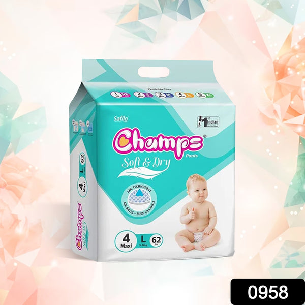 0958 Champs Soft And Dry Baby Diaper Pants  62 Pcs (Large Size)