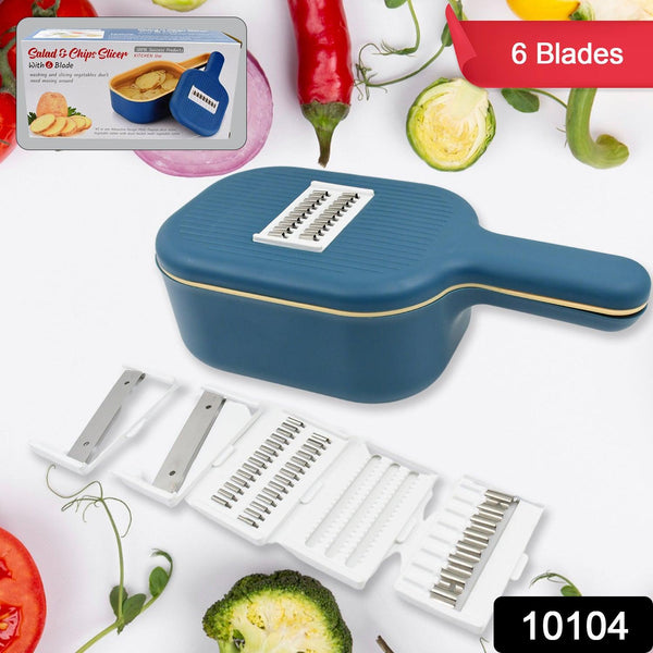 Vegetable Slicer Cutter - 6 Blades Kitchen Accessories Tools  Appliances With Container  Handle (1 Set)