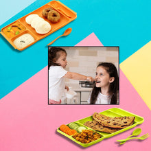 2037 4compartment Dish With Spoon And Fork(1 Dish Set With 1spoon And 1fork) Dinner Plate Plastic Compartment Plate Pav Bhaji Plate 4-compartments Divided Plastic Food Plate.